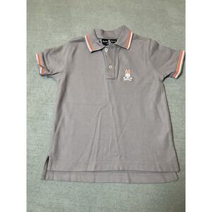 Psycho Bunny Boy Polo Size XS 5/6 Embroidered Logo Pima Cotton Grey Neon Orange